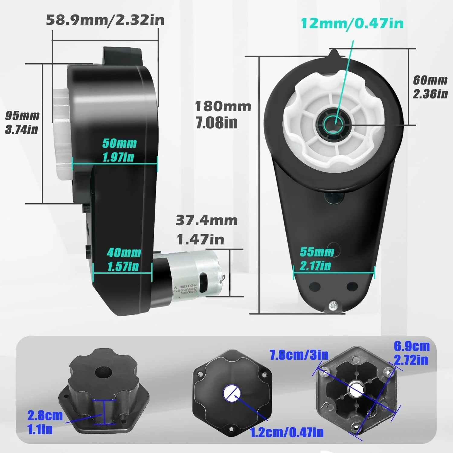1 or 2 PCS 24V RS555 35000RPM Gear Motor Kit for Electric Car Power Wheels Upgrade - Image 7