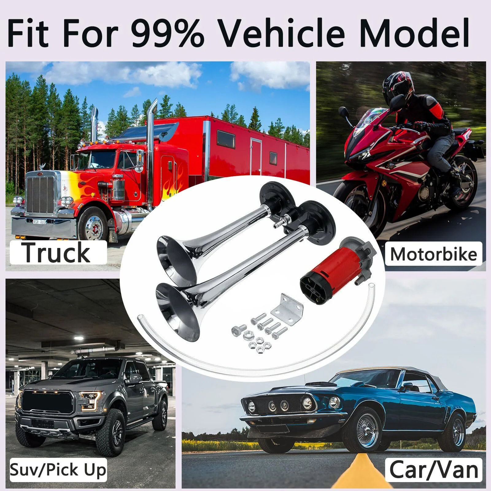 1000DB Train Horn Kit 12V Air Horns for Truck Car Pickup SUV Boat - Image 3