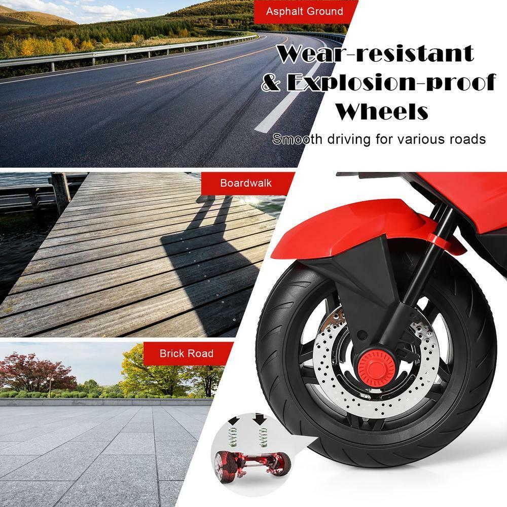 12.8 Inch Electric Ride-On Motorcycle for Kids 3+ Years with LED Lights - Red - Image 7
