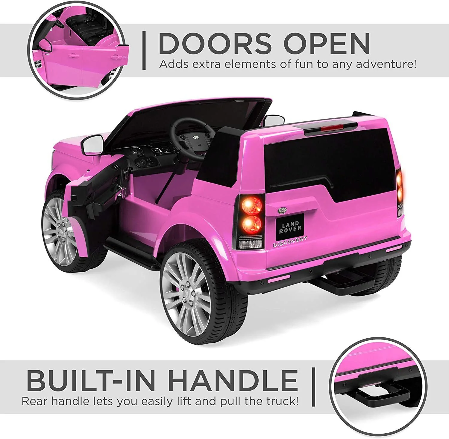 12V 2-Seater Authorized Land Rover Children's Girls Ride On SUV Vehicle Lights, Remote Control - Pink - Image 4