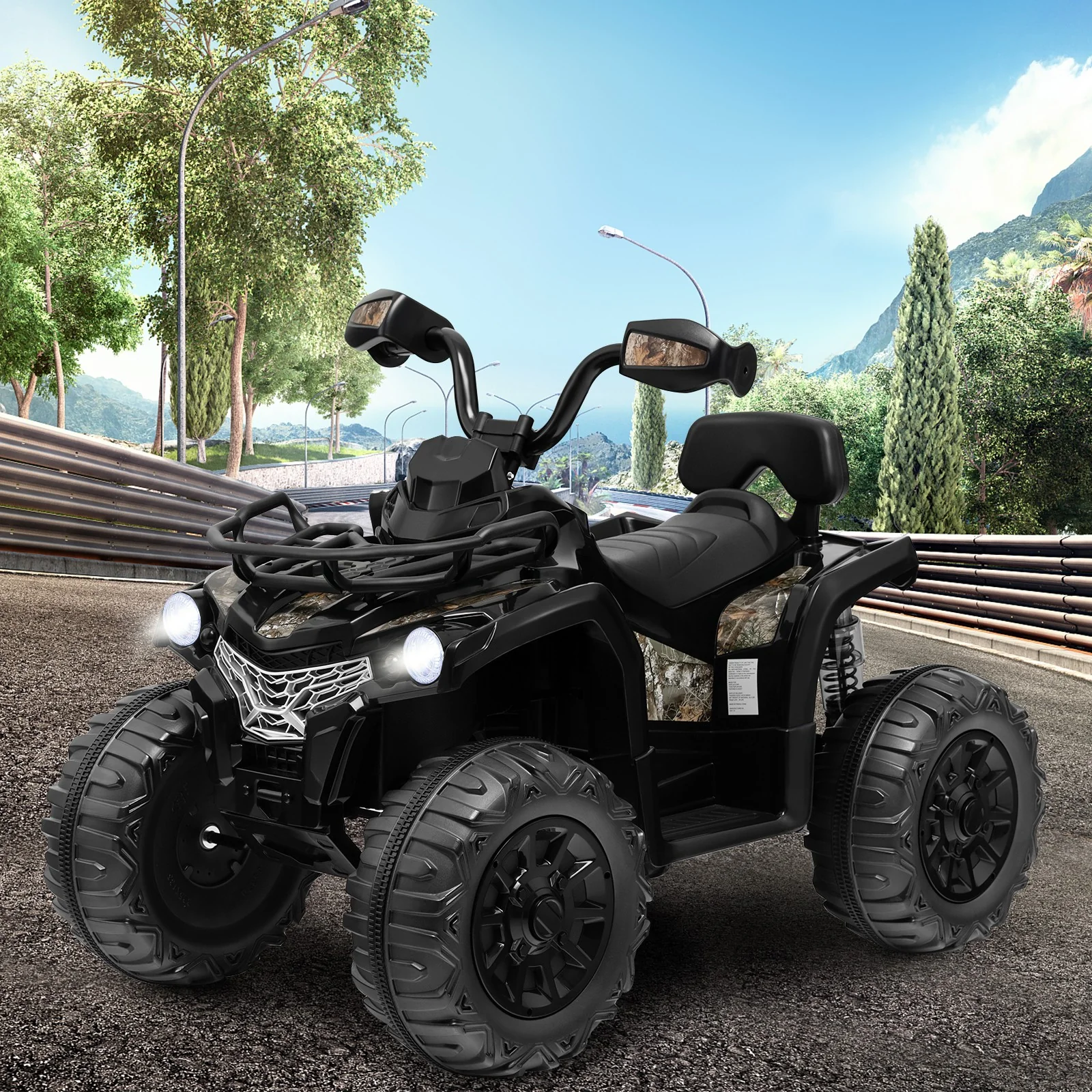 12V 2-Speed Kids Electric Ride-On ATV 4-Wheeler Quad with MP3 and Headlights Black