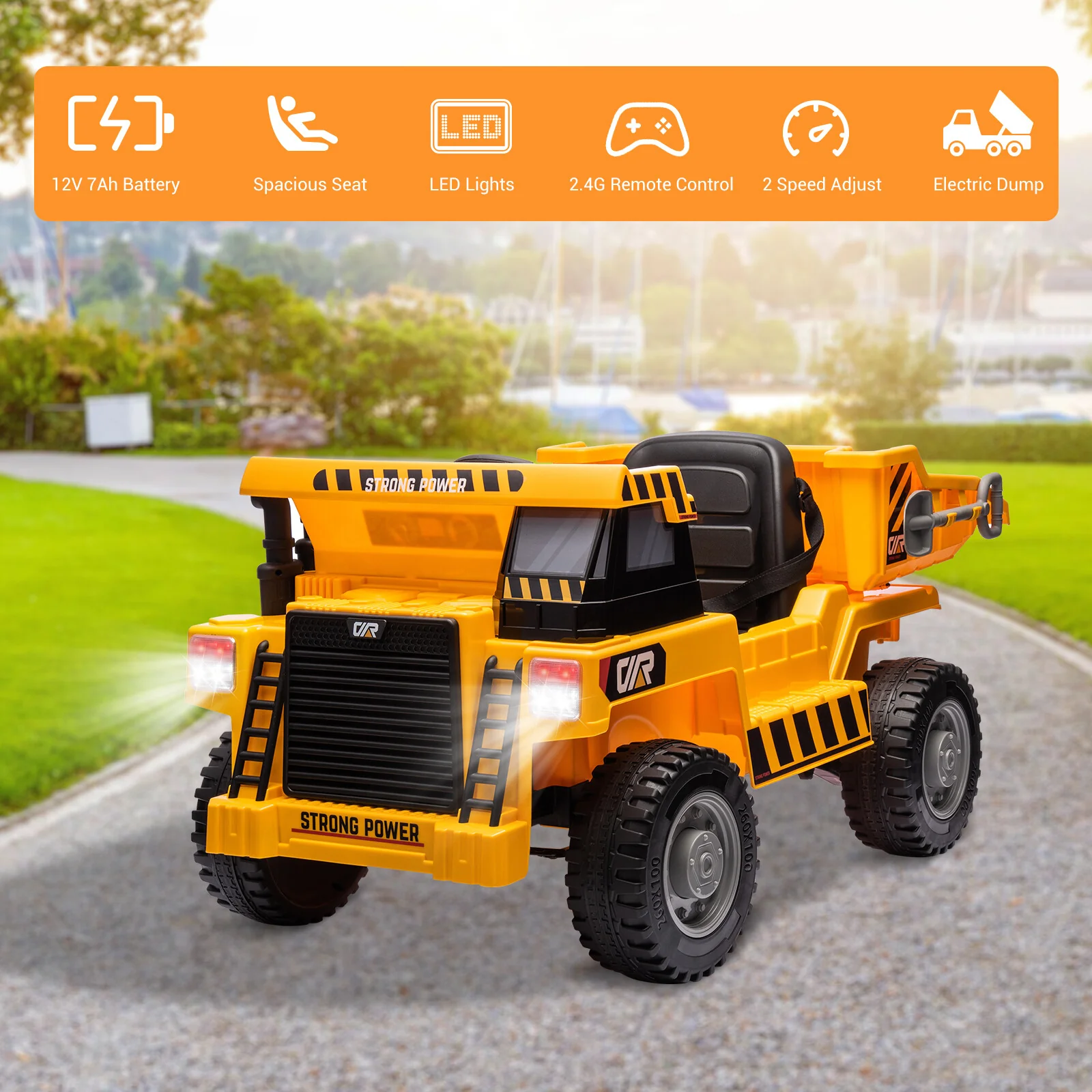 12V Battery Powered Kids Ride-On Construction Dump Truck Toy with Electric Bucket - Image 4