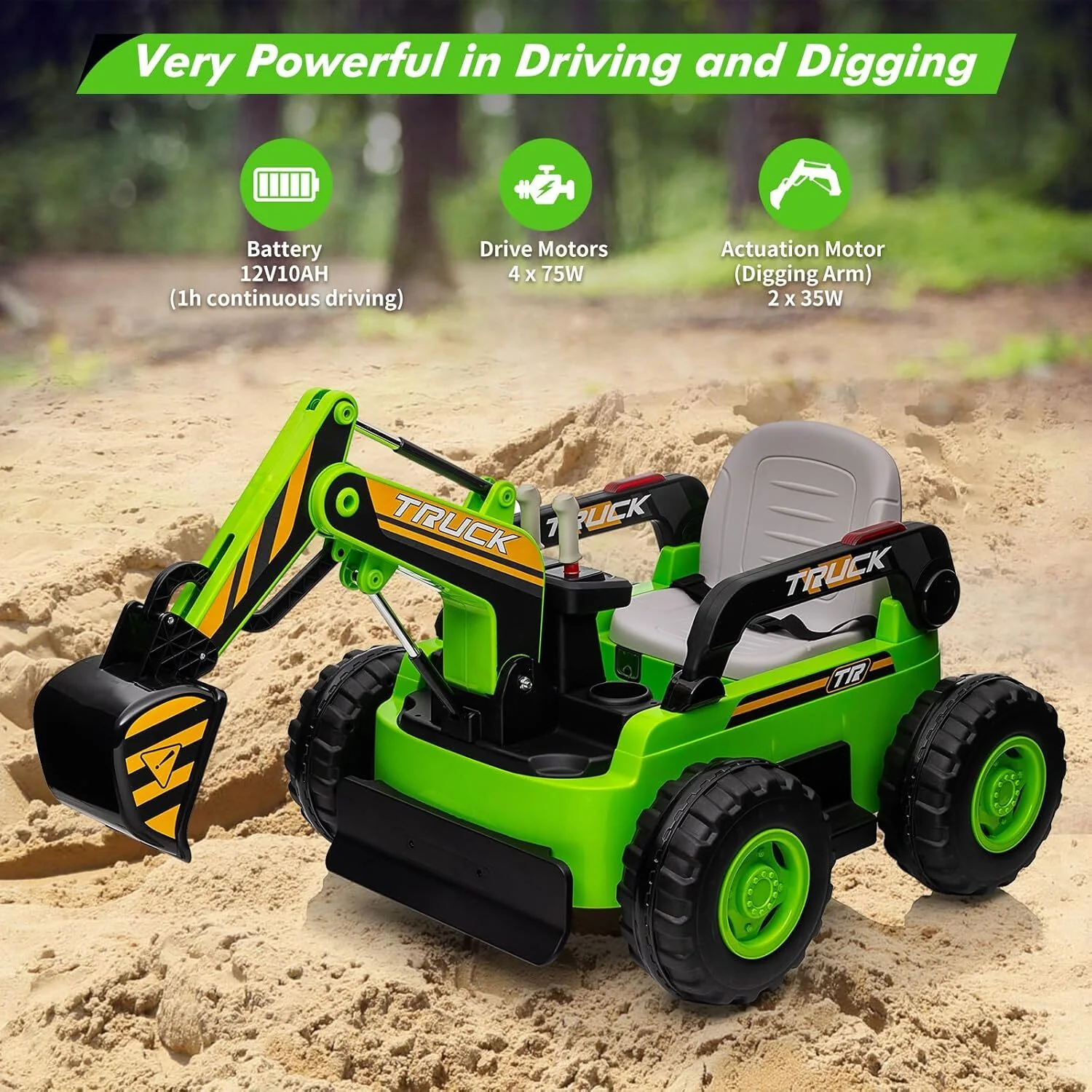 12V Battery Powered Kids Electric Ride-On Excavator Digger Toy for Outdoor Play - Image 9