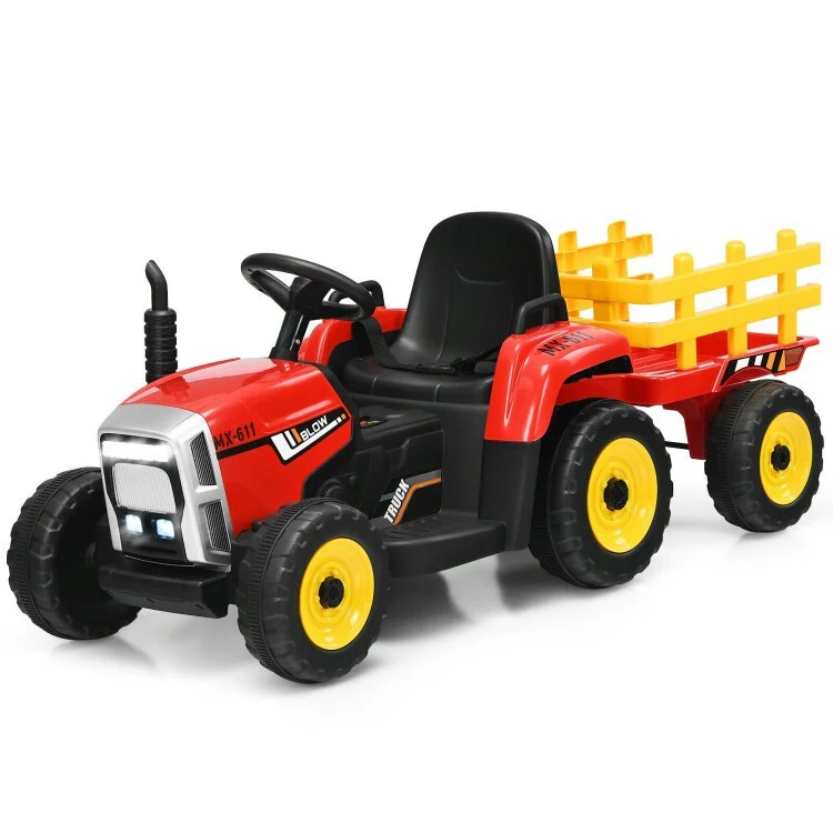 12V Electric Ride-On Tractor for Kids with 3-Gear Shift and Ground Loader Attachment