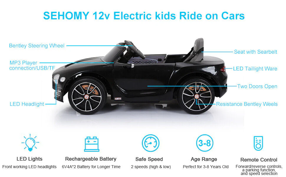 12V Electric Bentley Style Kids Ride On Car with Remote Control - Image 6