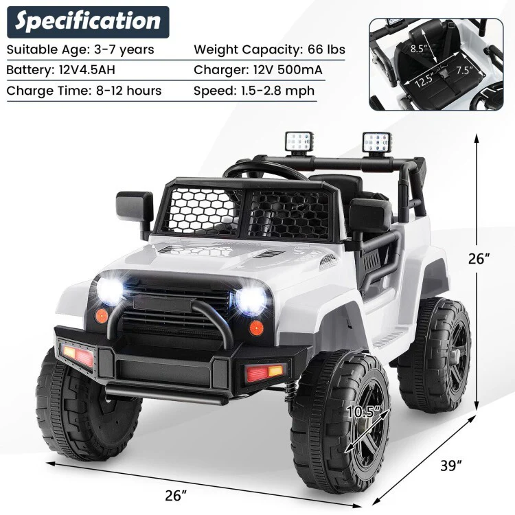 12V Electric Ride-On Truck Car Toy for Kids with Seat Belt, Music, and Remote Control - Image 13