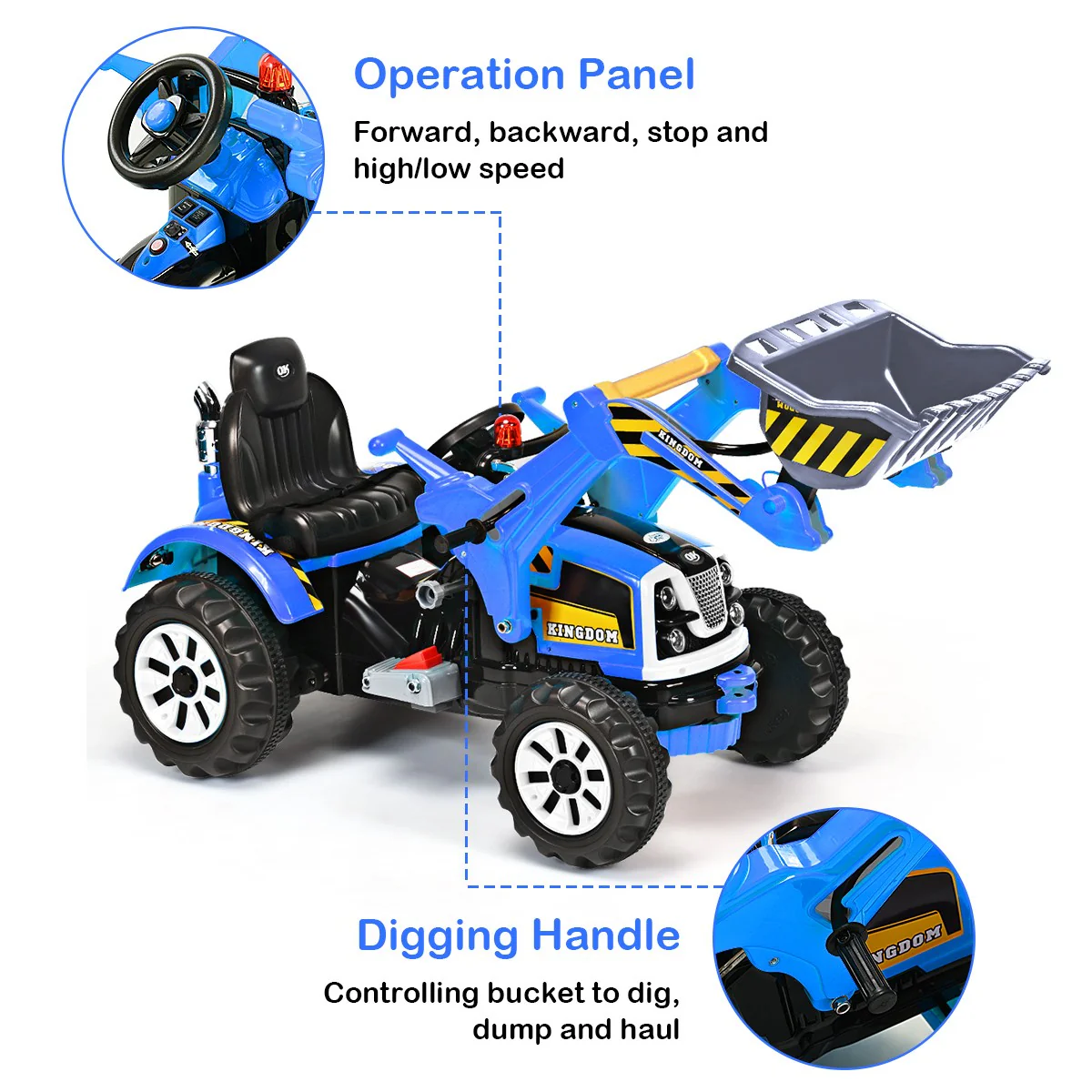 12V Electric Ride-On Excavator Truck for Toddlers Kids Blue - Image 5