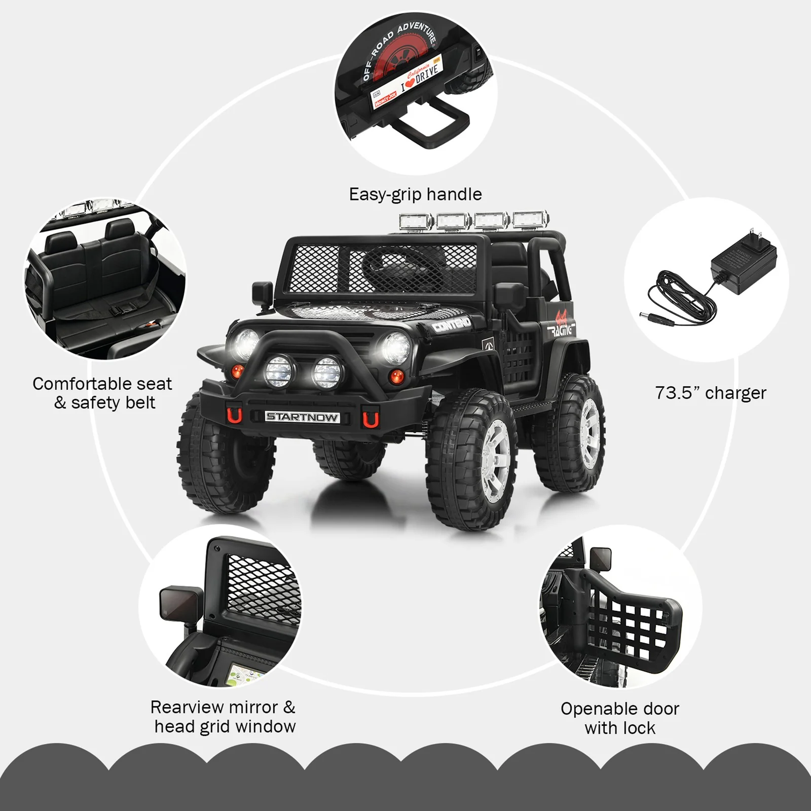 12V Electric Kids Ride-On Truck with MP3, Horn, and 2.4G Remote Control - Black - Image 6