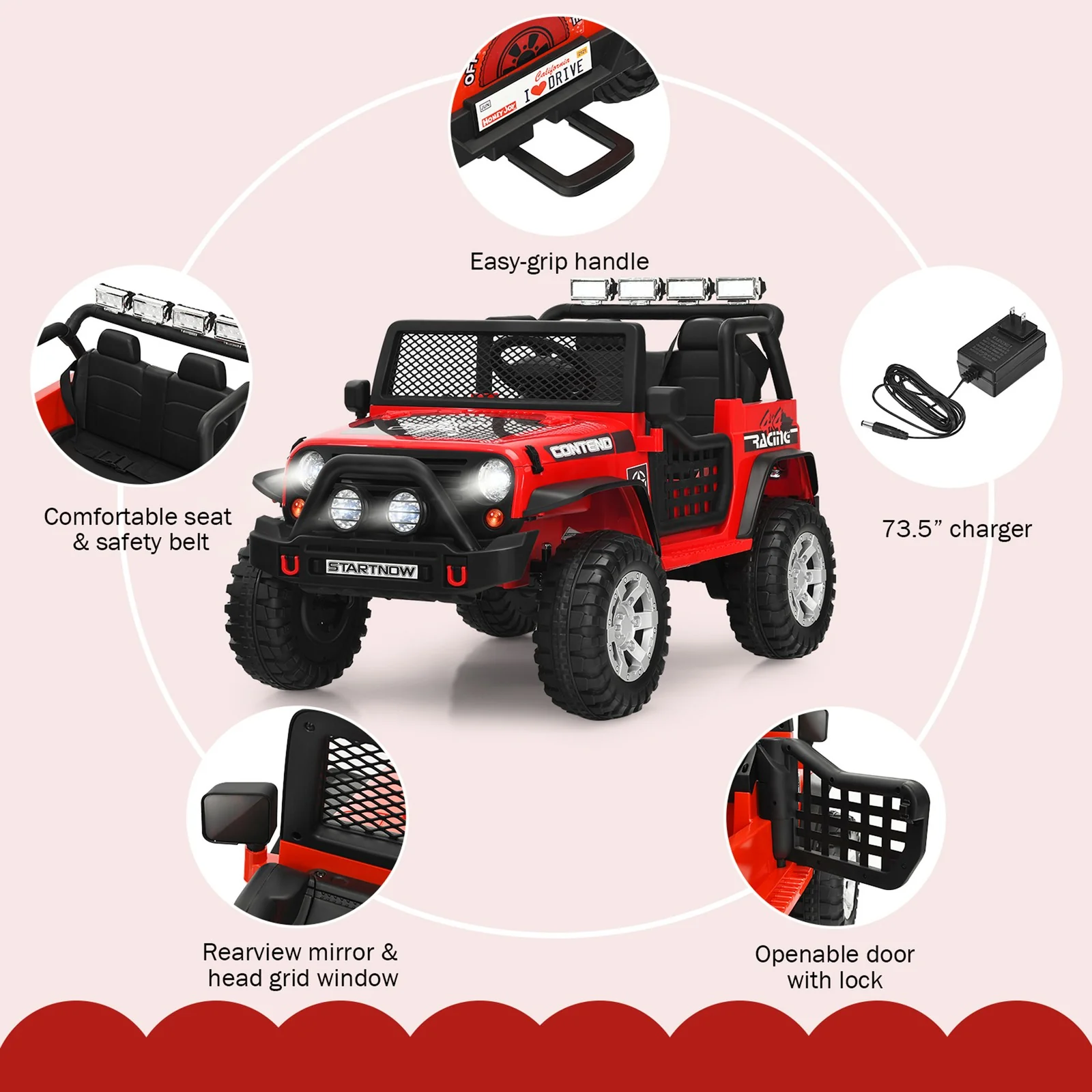 12V Electric Kids Ride-On Truck with MP3, Horn, and 2.4G Remote Control in Red - Image 6