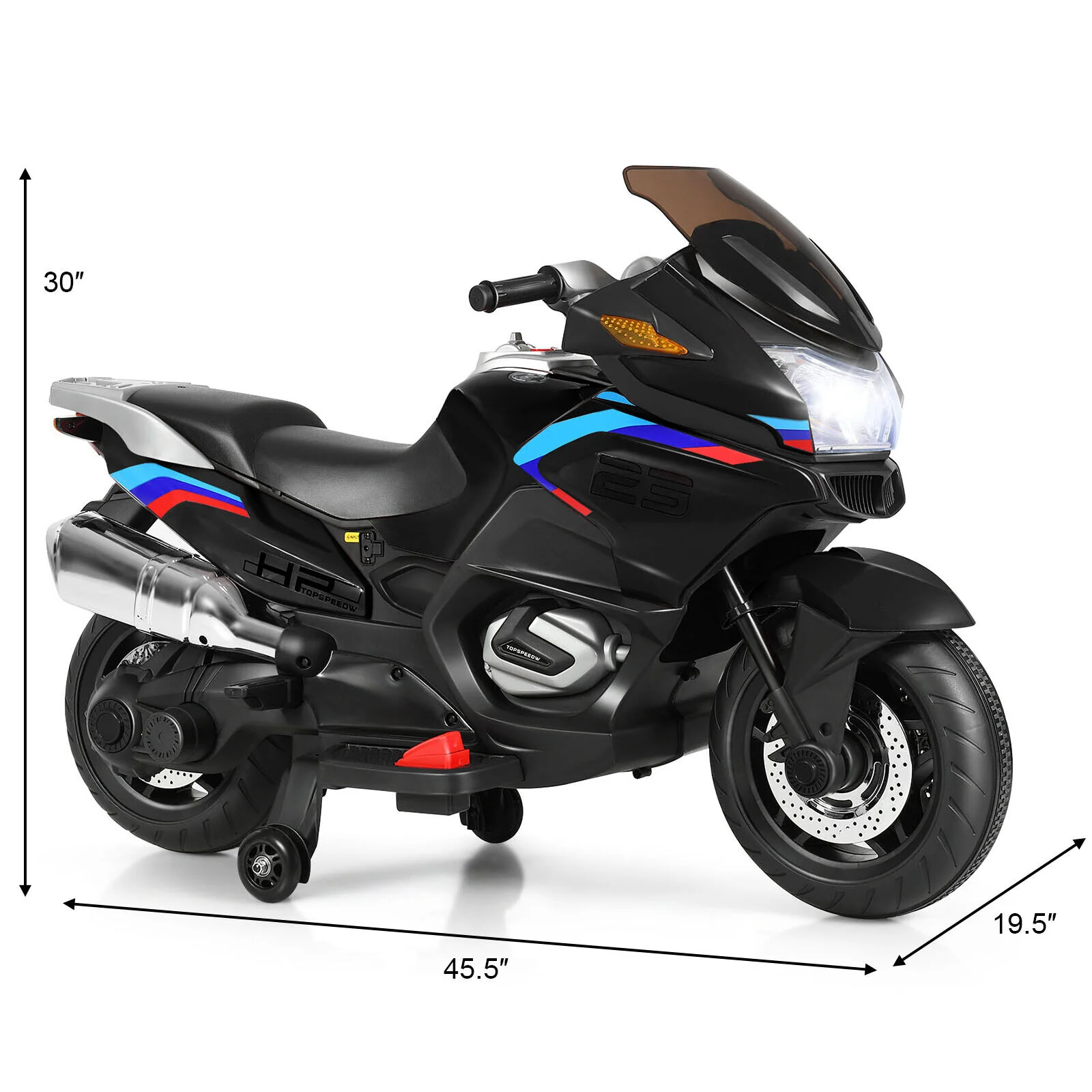 12V Electric Motor Bike for Kids with LED Lights - Black - Image 2