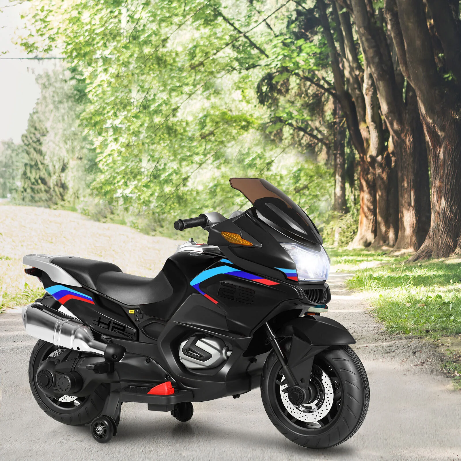 12V Electric Motor Bike for Kids with LED Lights - Black - Image 3