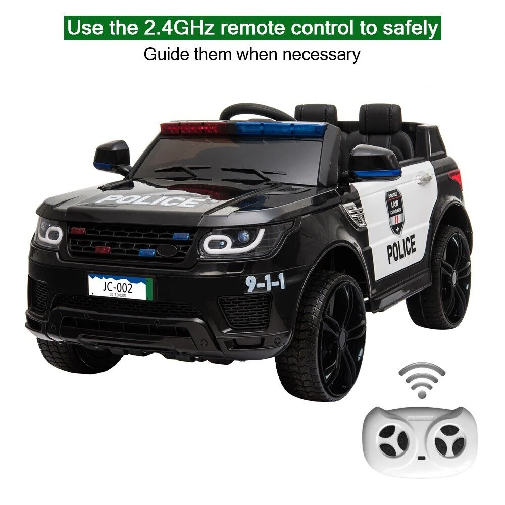 12V Electric Police Car Ride-On SUV for Kids with Remote Control - Black - Image 7