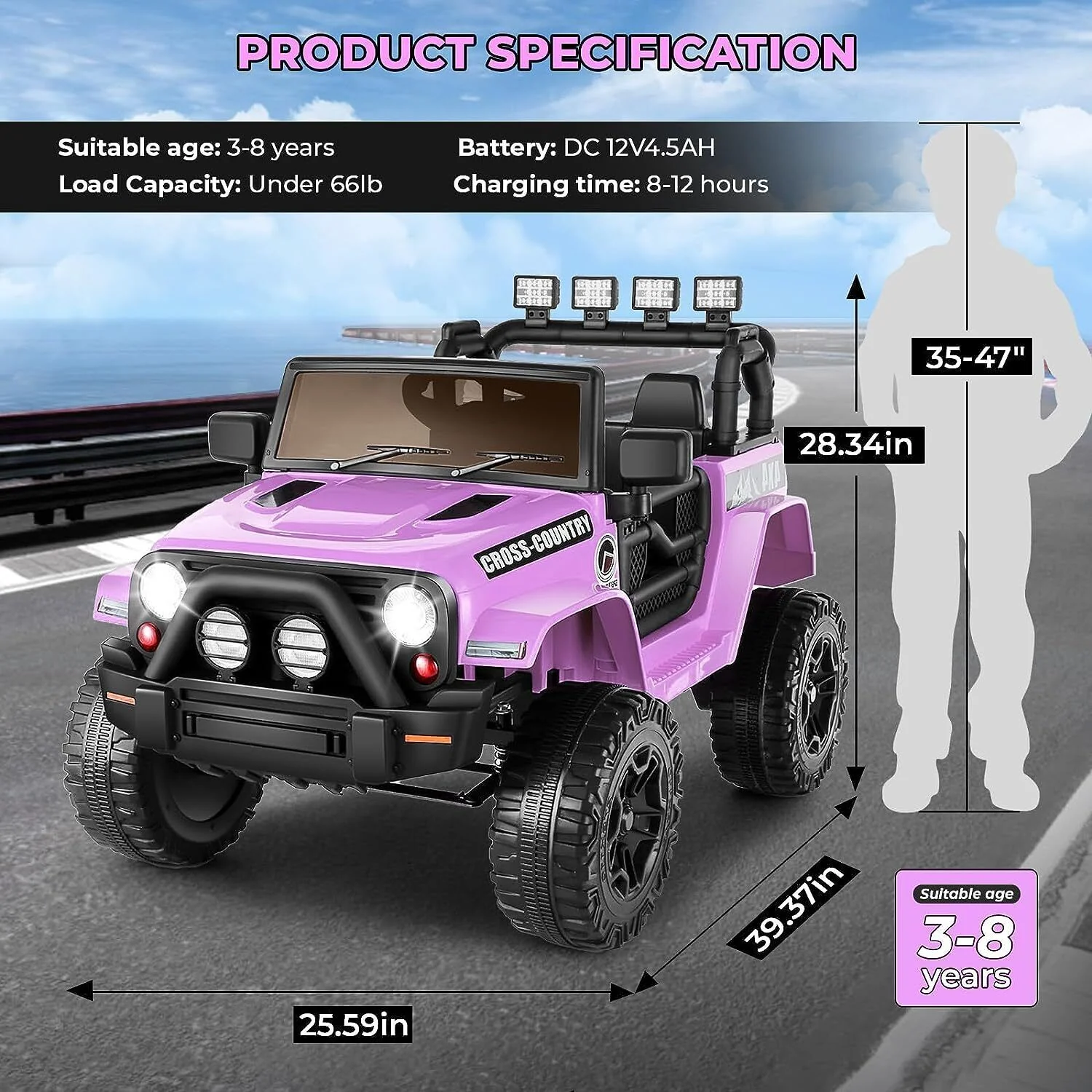 12V Electric Ride-On JEEP Truck for Kids with LED Lights and Remote Control - USB Compatible - Image 46