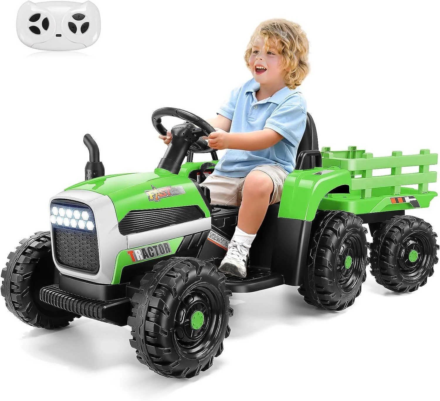 12V Electric Ride On Tractor Car with Trailer and Remote Control - 3 Speeds, 60W Motor - Image 4