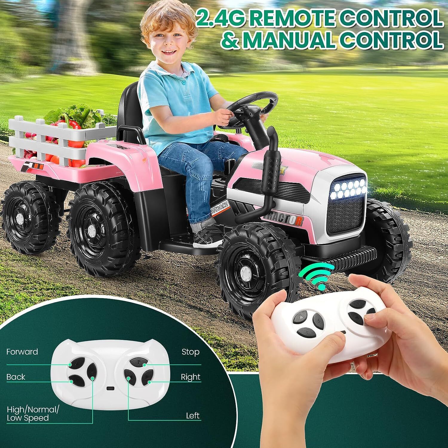 12V Electric Ride-On Tractor with Trailer for Kids - Remote Controlled Toy Car - Image 13