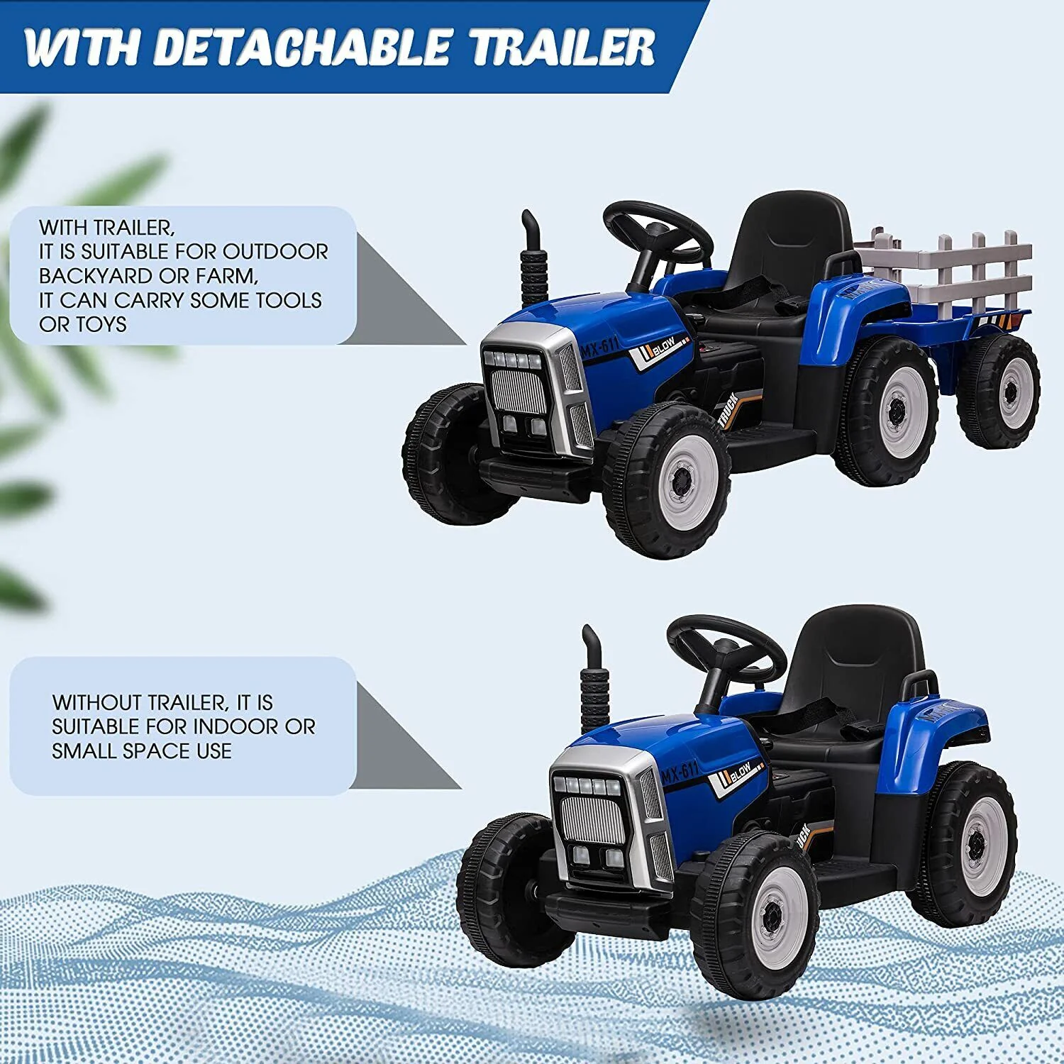 12V Electric Tractor Ride-On Toy with Trailer for Kids - Image 3