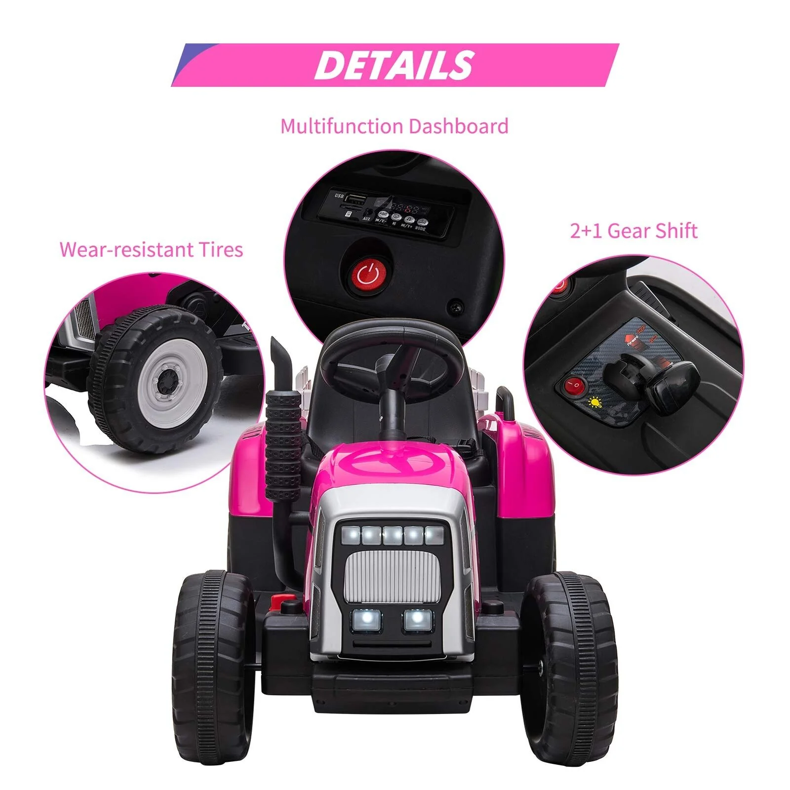 12V Electric Tractor with Trailer - Remote Control Ride On Car for Toddlers - Image 5