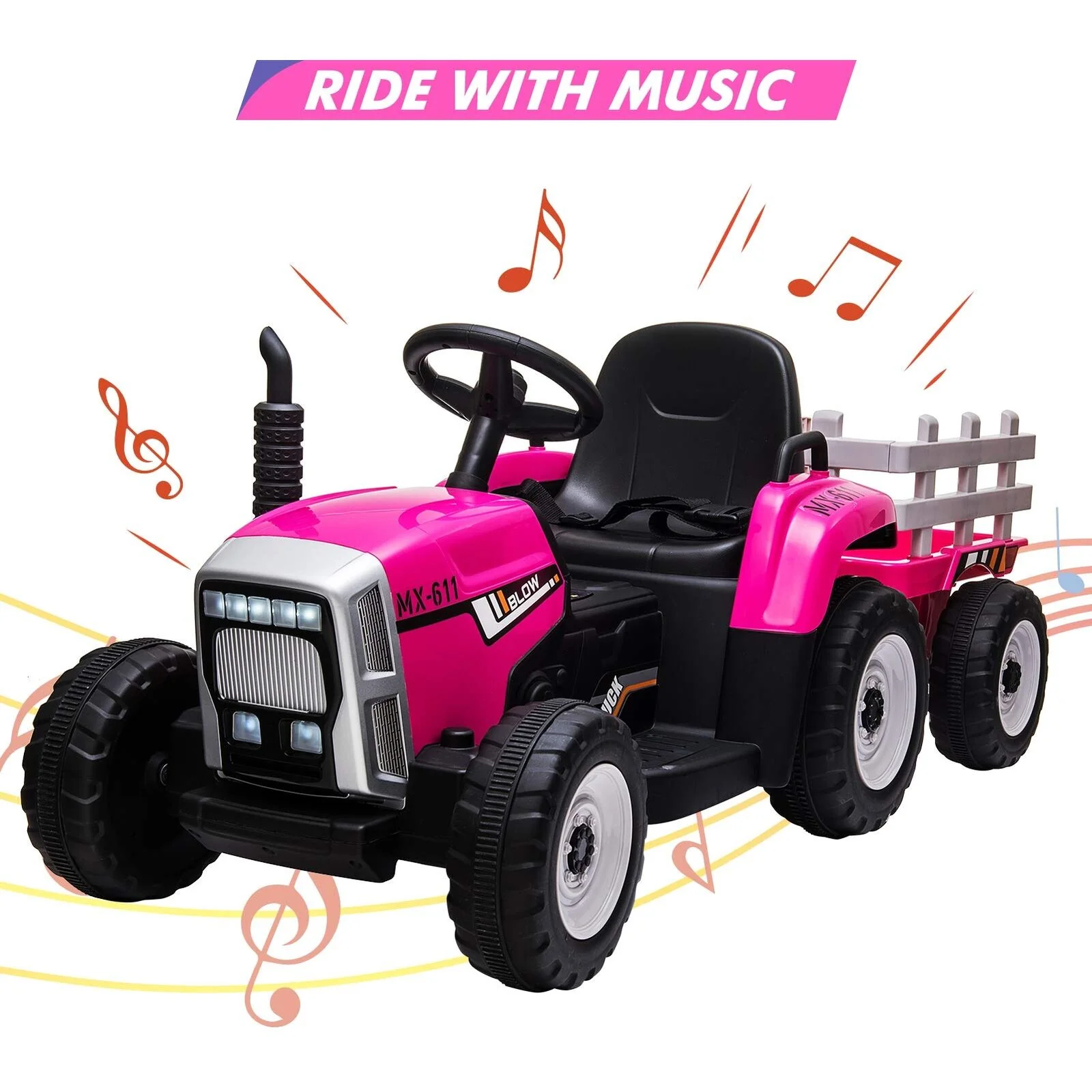 12V Electric Tractor with Trailer - Remote Control Ride On Car for Toddlers - Image 7