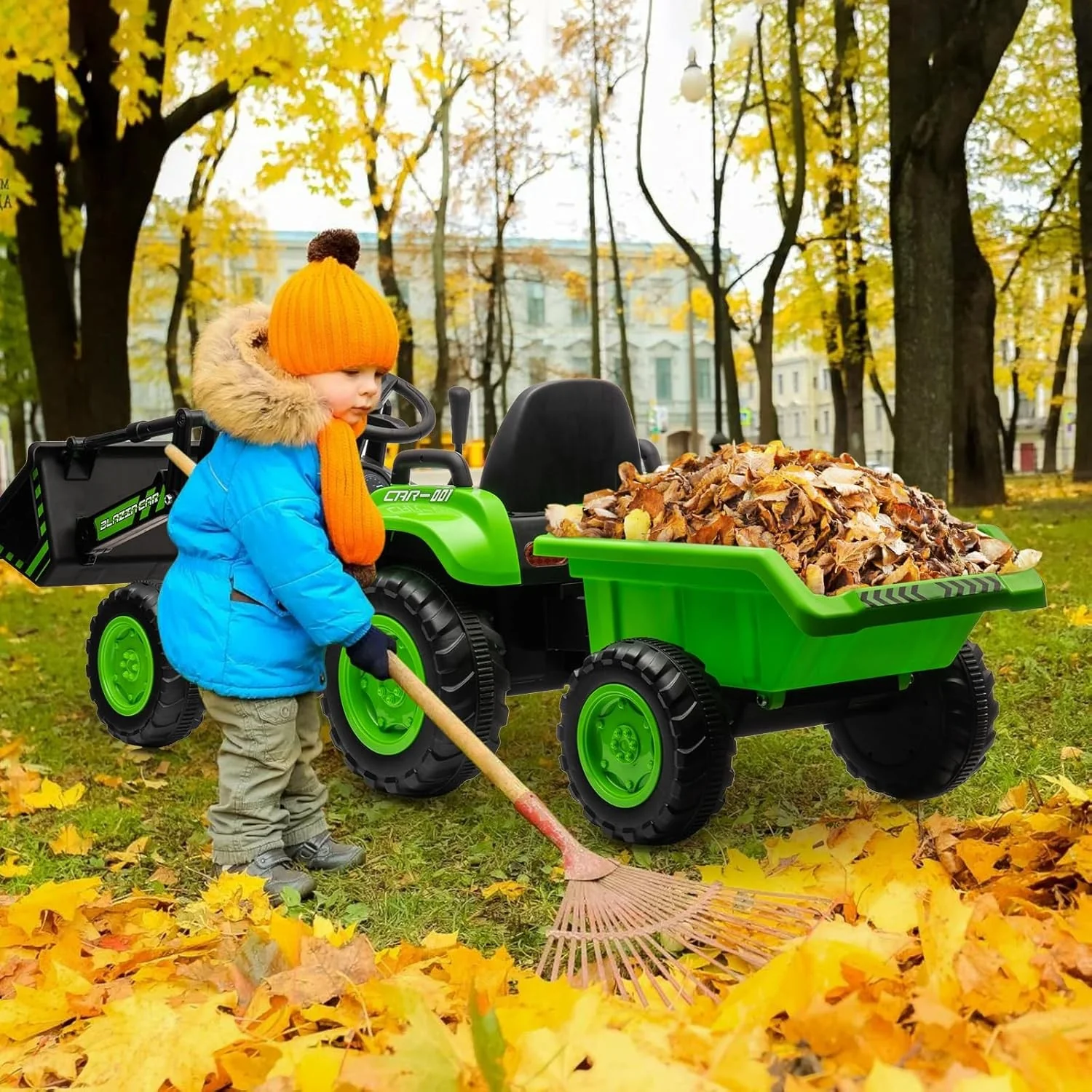 12V Remote Control 3-in-1 Ride-On Excavator Tractor Trailer Dozer Toy with Bucket - Image 7