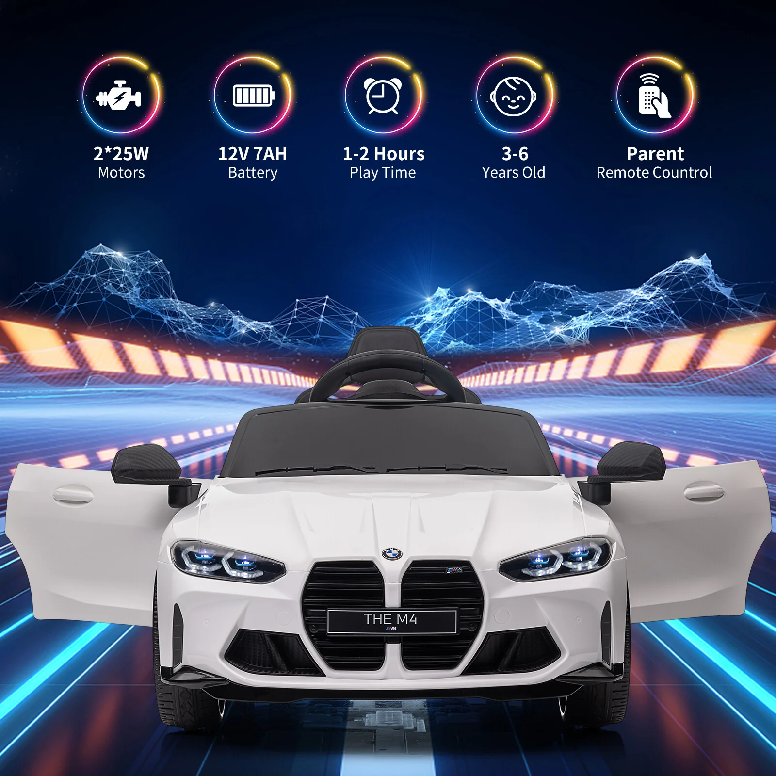 12V Licensed BMW M4 Kids Electric Ride-On Car with Suspension, 3 Speeds, Bluetooth, MP3, LED Lights, Remote Control - Image 6