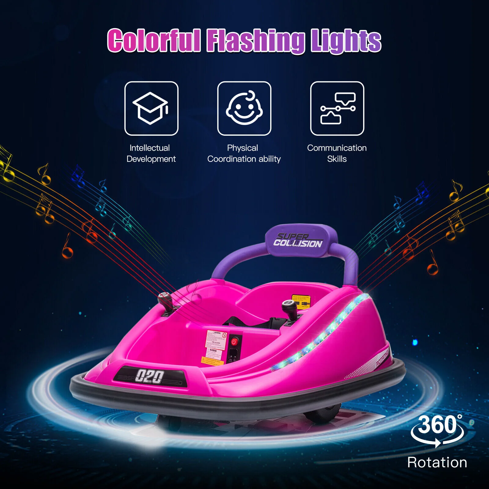 12V Kids Bumper Car with Twin Motors, 360° Rotation, LED Lights, and Parent Remote Control - Image 2