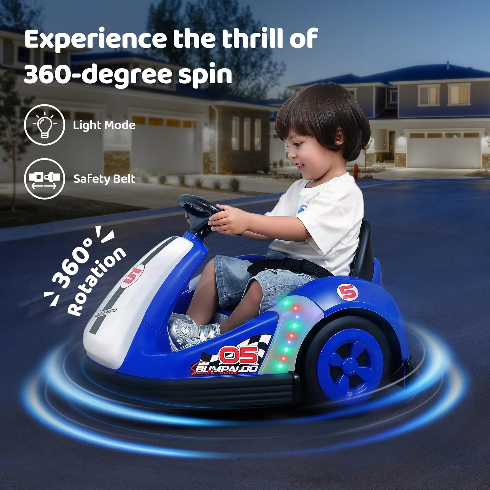 12V Kids Bumper Car with Large Wheels, 2.2 MPH Max Speed, Toddler Ride-On Car with Remote Control - Image 5