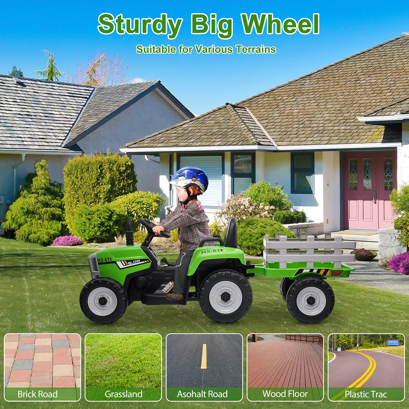 12V Battery-Powered Kids Electric Ride-On Tractor Toy with Trailer and Remote Control - Image 5
