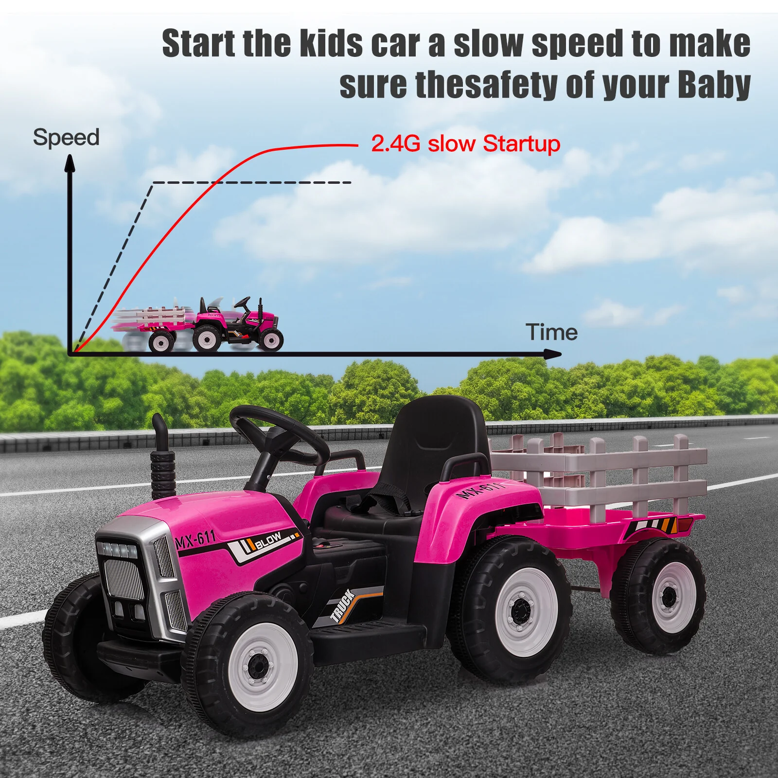 12V Kids Electric Ride-On Tractor with Trailer Battery-Powered Vehicle Toy - Image 12