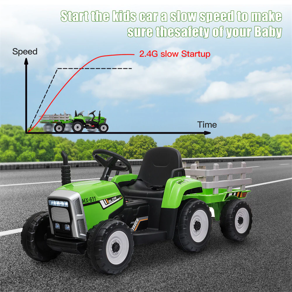 12V Kids Electric Ride-On Tractor with Trailer Battery-Powered Vehicle Toy - Image 13