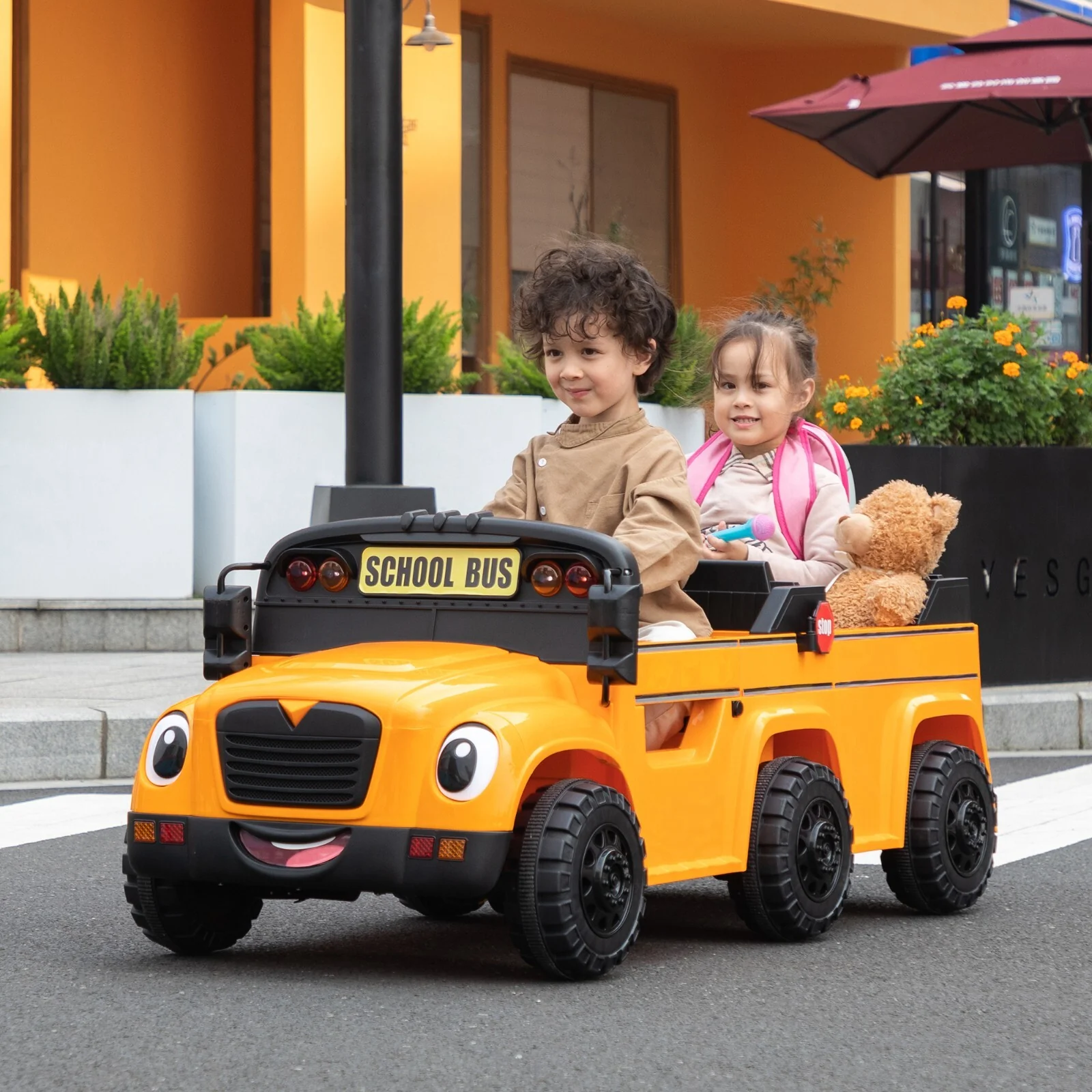 12V Kids Electric School Bus with Remote Control, 2 Seats and LED Lights, Orange - Image 12