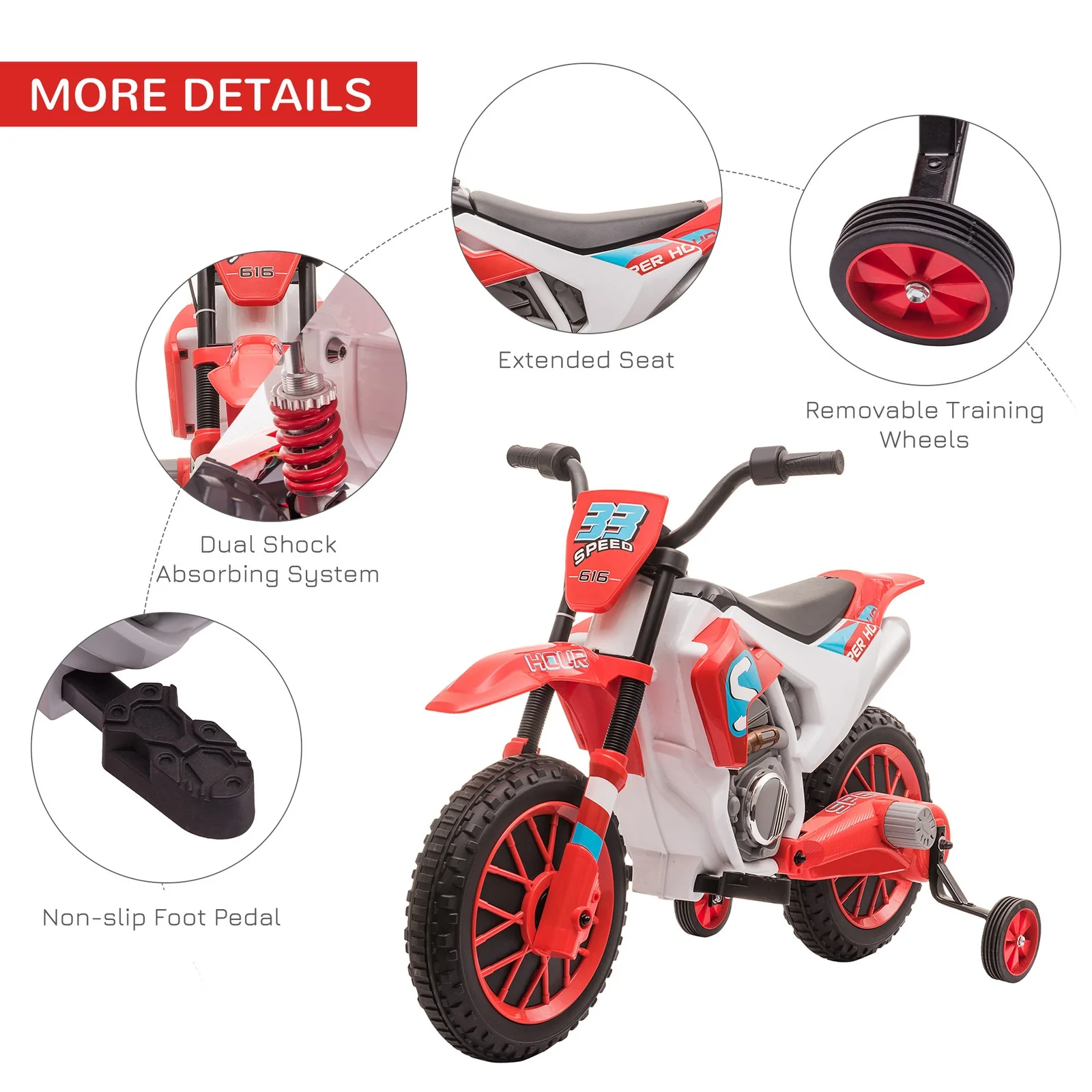 12V Kids Electric Off-Road Motorcycle Ride-On Bike Red - Image 7