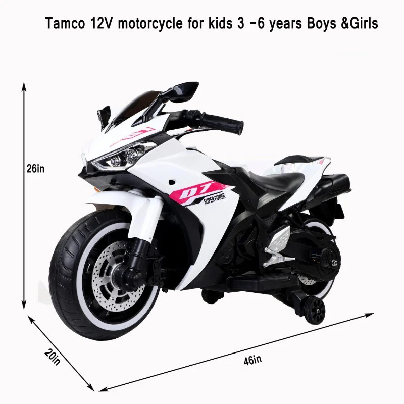 12V Kids Ride-On Motorcycle Toy with Training Wheels and Music, 1.8-3.2 mph for Ages 3-6 - Image 2