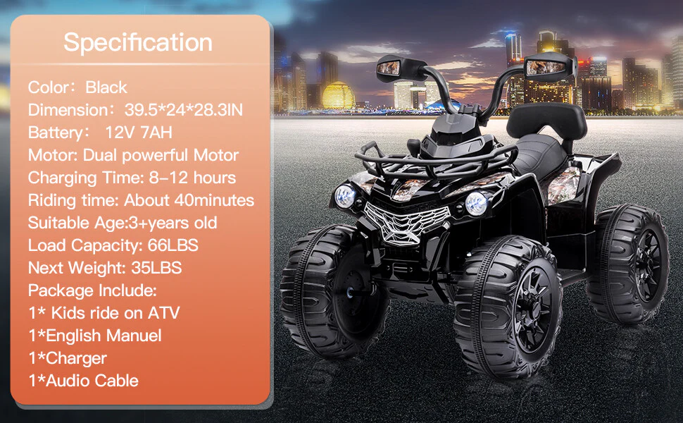 12V Electric Kids Ride-On ATV Quad Battery-Powered 4-Wheeler Truck with Fat Tires - Image 11