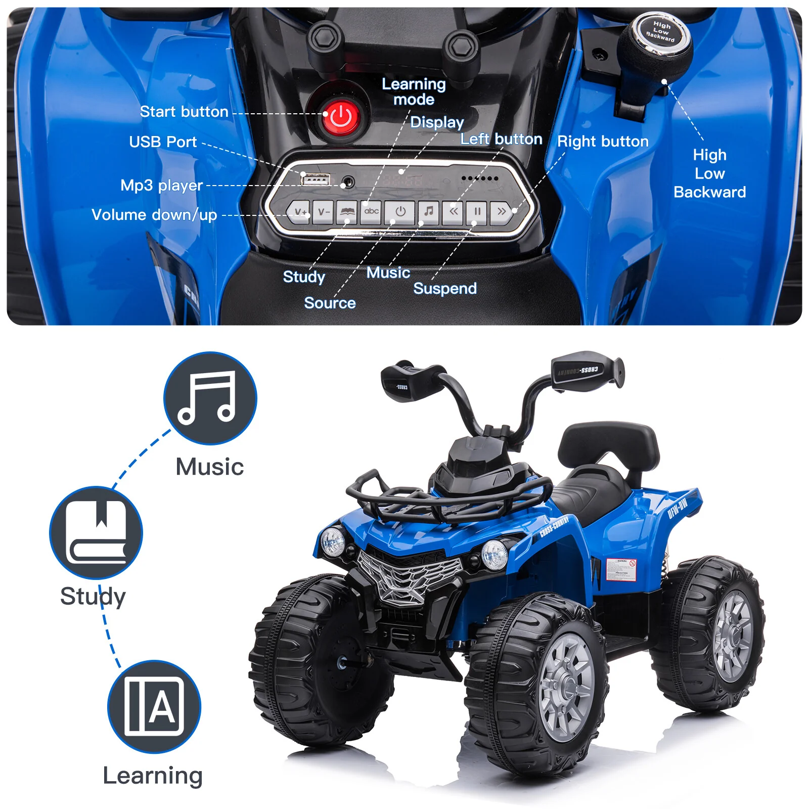 12V Electric Kids Ride-On ATV Quad Bike Battery Powered 4-Wheeler with Fat Tires - Image 3