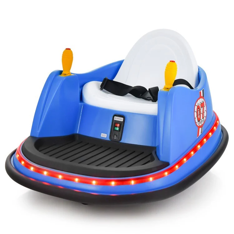 12V Kids Ride-On Bumper Car Toy with Remote Control and Flashing LED Lights for Toddlers - Blue