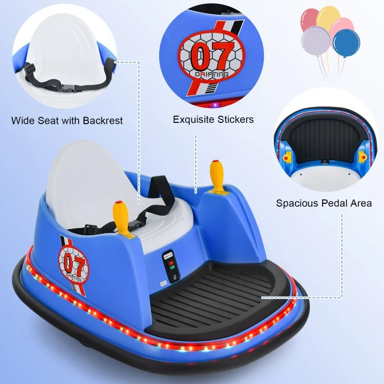 12V Kids Ride-On Bumper Car Toy with Remote Control and Flashing LED Lights for Toddlers - Blue - Image 8