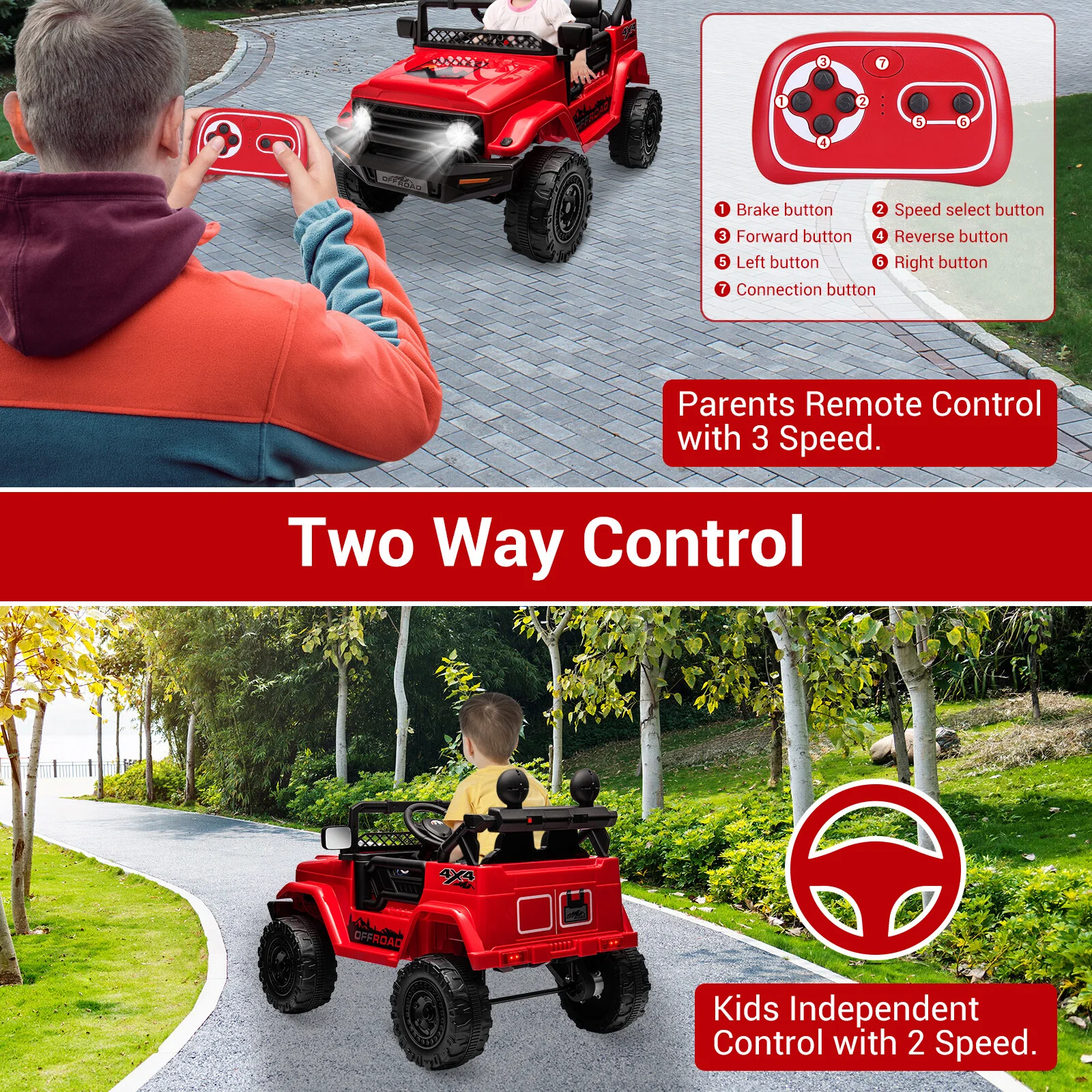 12V Kids 2-Seater Electric Ride-On Jeep Truck with Remote Control - Image 8