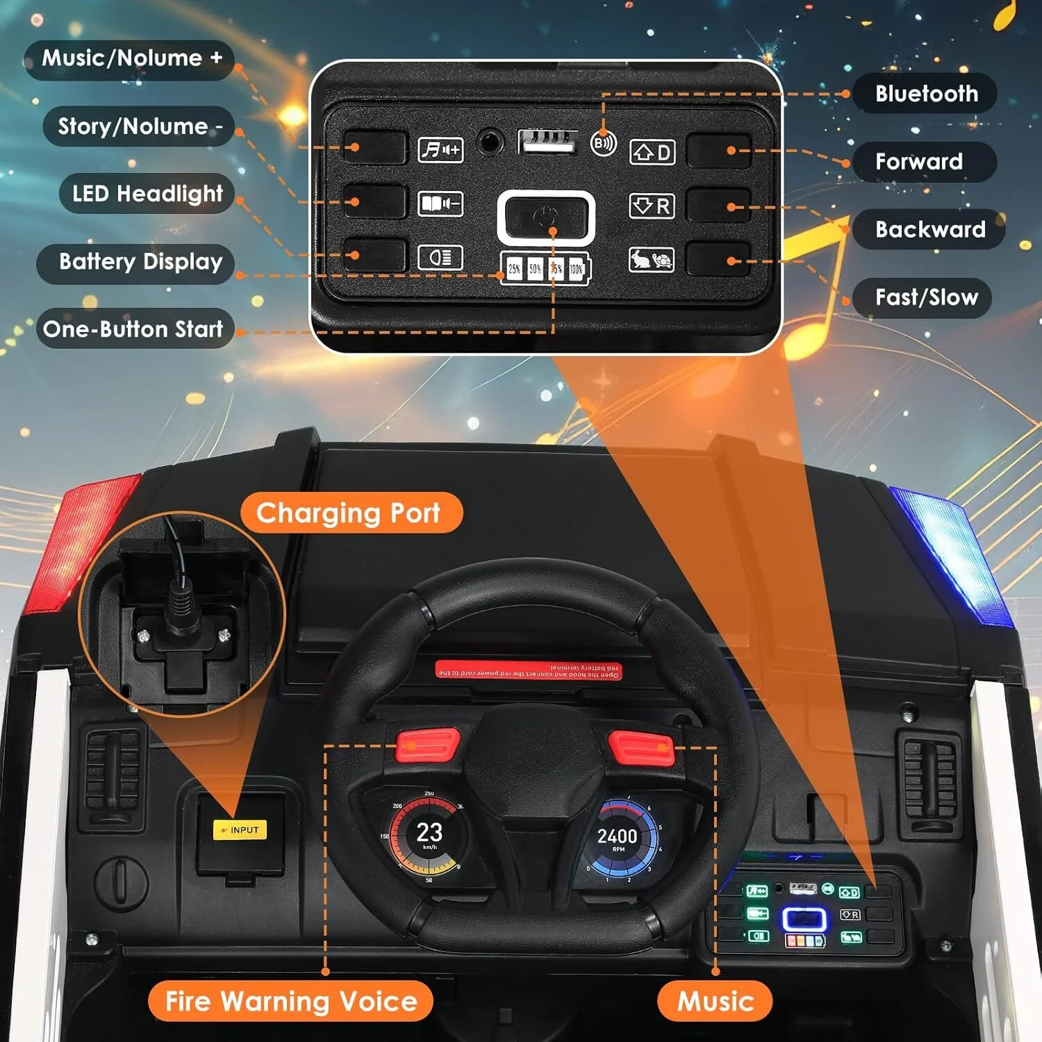 12V Electric Ride-On Fire Truck for Kids with 2 Seats and Remote Control - Image 5