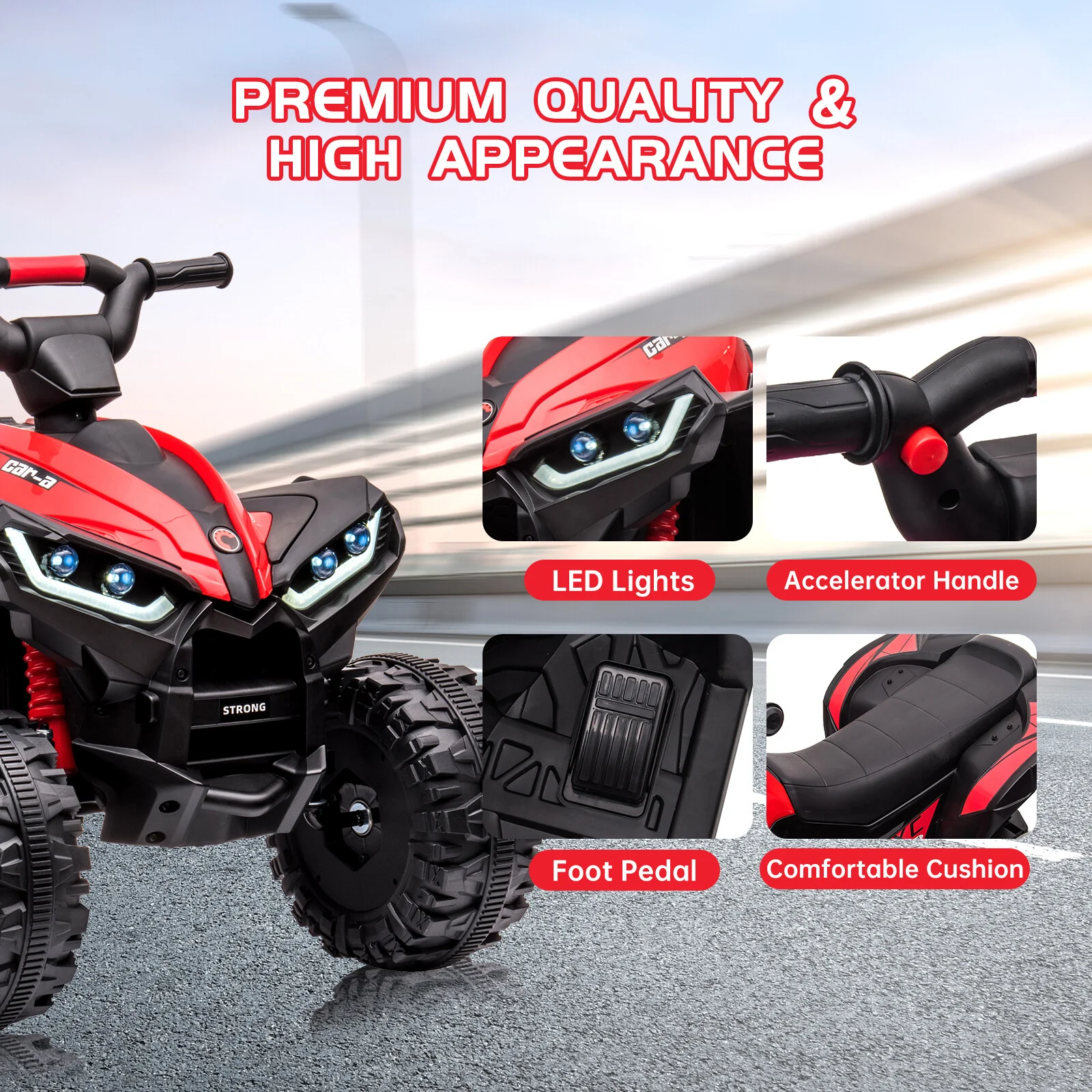 12V Kids Electric Ride-On ATV Car with Remote Control, LED Lights, Music, and 2-Speed Settings - Image 5