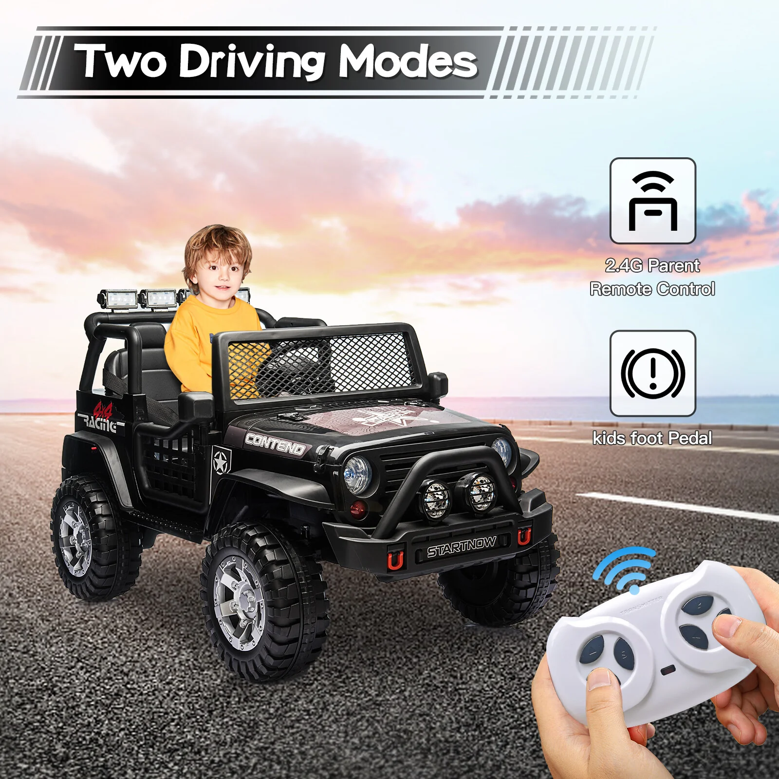 12V Electric Kids 2-Seater Ride-On Jeep Truck with Remote Control - Image 2