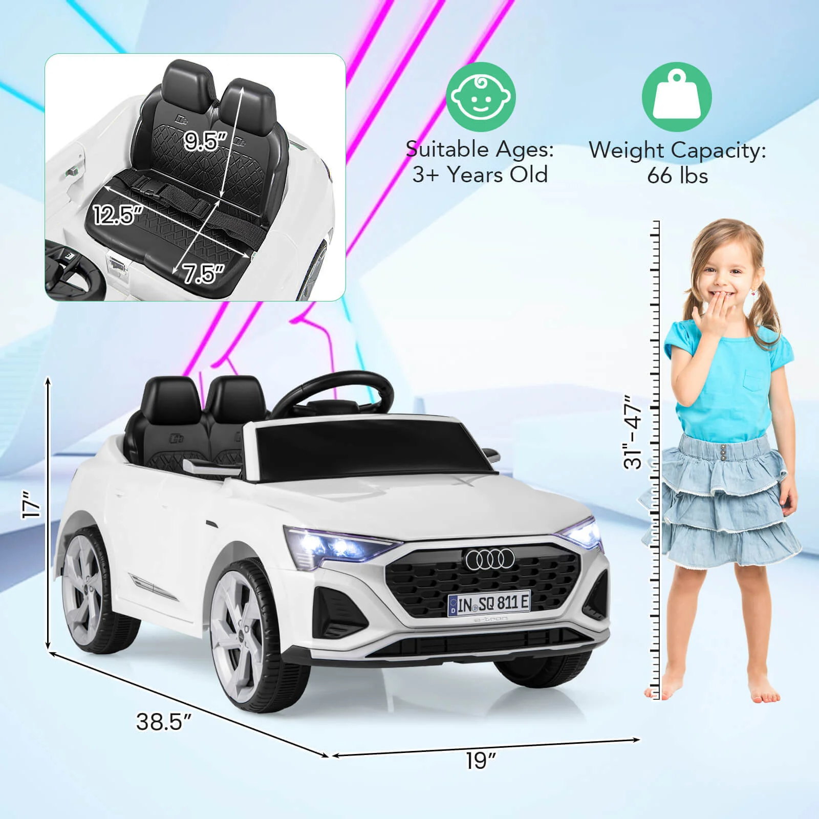 12V Kids Licensed Audi SQ8 Electric Ride-On Car with Remote Control - Image 2