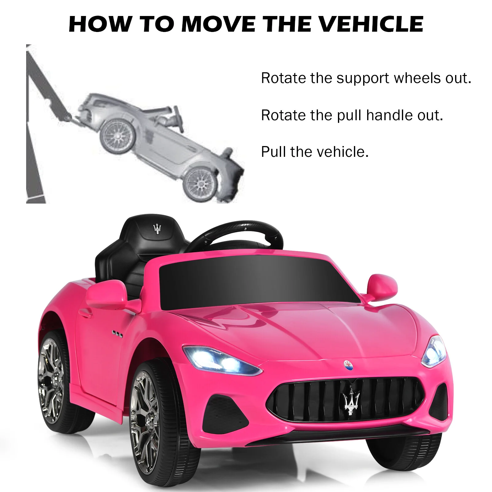 12V Kids Ride-On Maserati GranCabrio Car with Remote Control and Lights Pink - Image 10