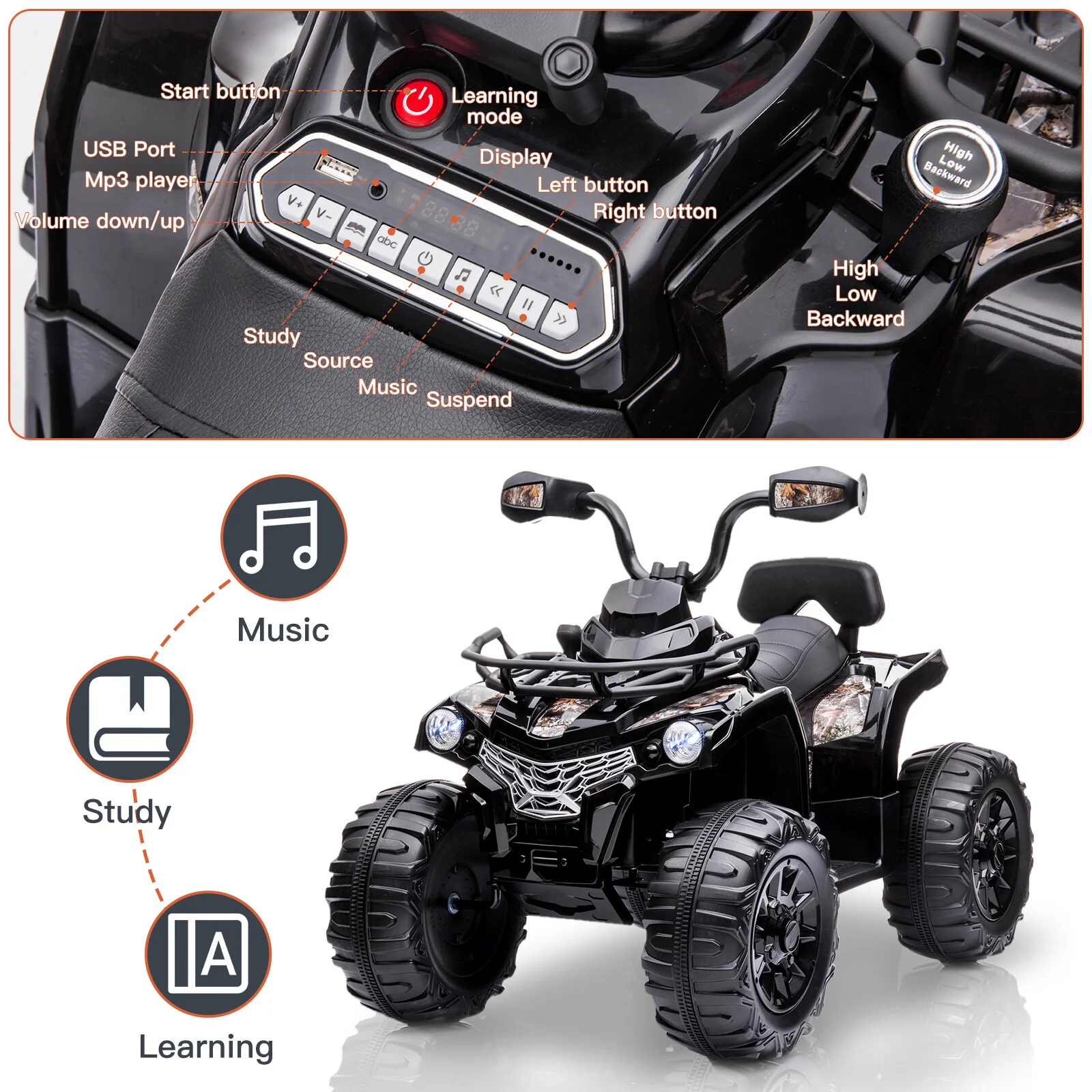 12V Electric Kids Ride-On Off-Road 4-Wheeler ATV Battery-Powered Toy Car - Image 7