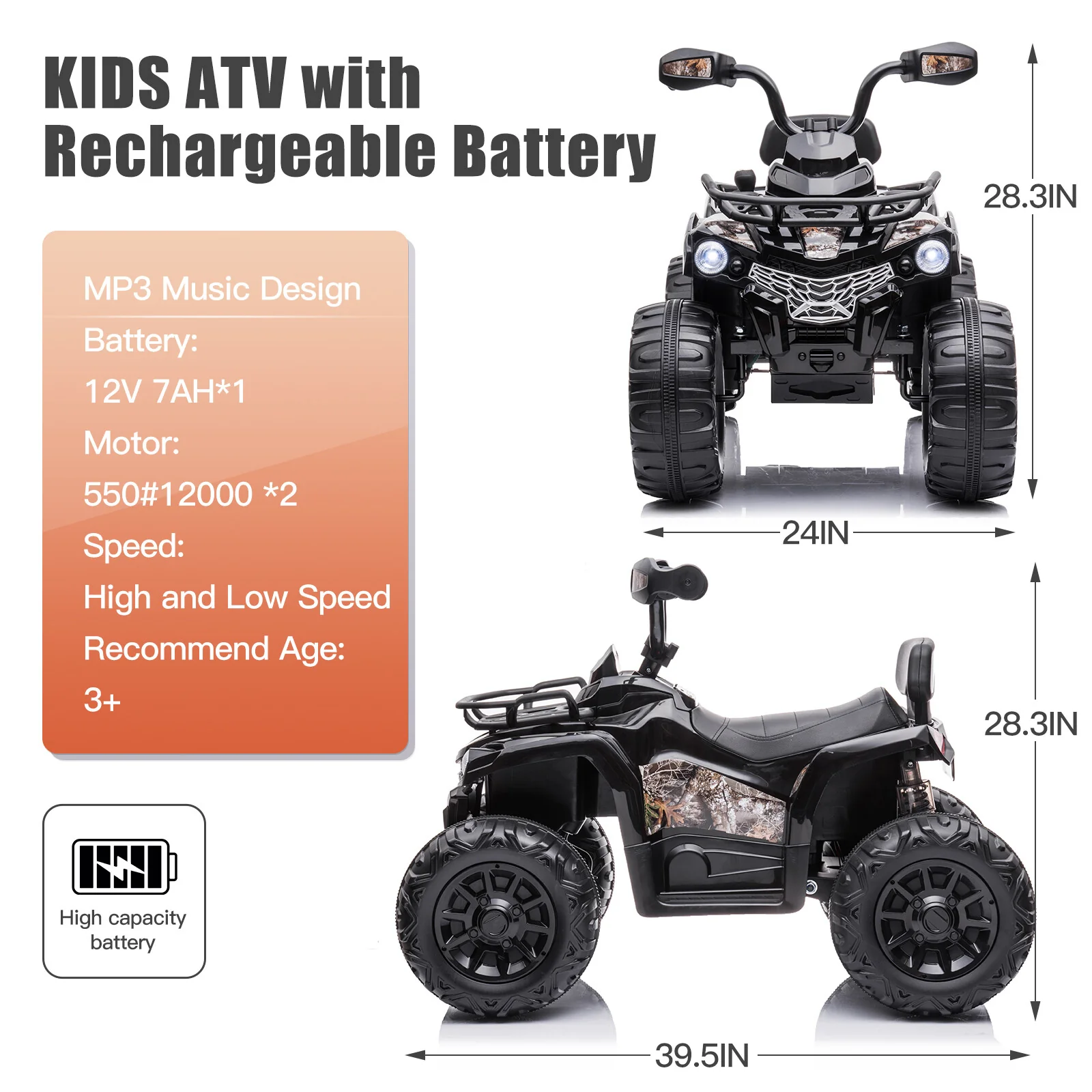 12V Electric Kids Ride-On Off-Road 4-Wheeler ATV Battery-Powered Toy Car - Image 9