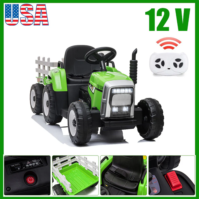 12V Kids Ride On Tractor Car, Battery Powered Toy Vehicle with Trailer and Remote Control - Image 12