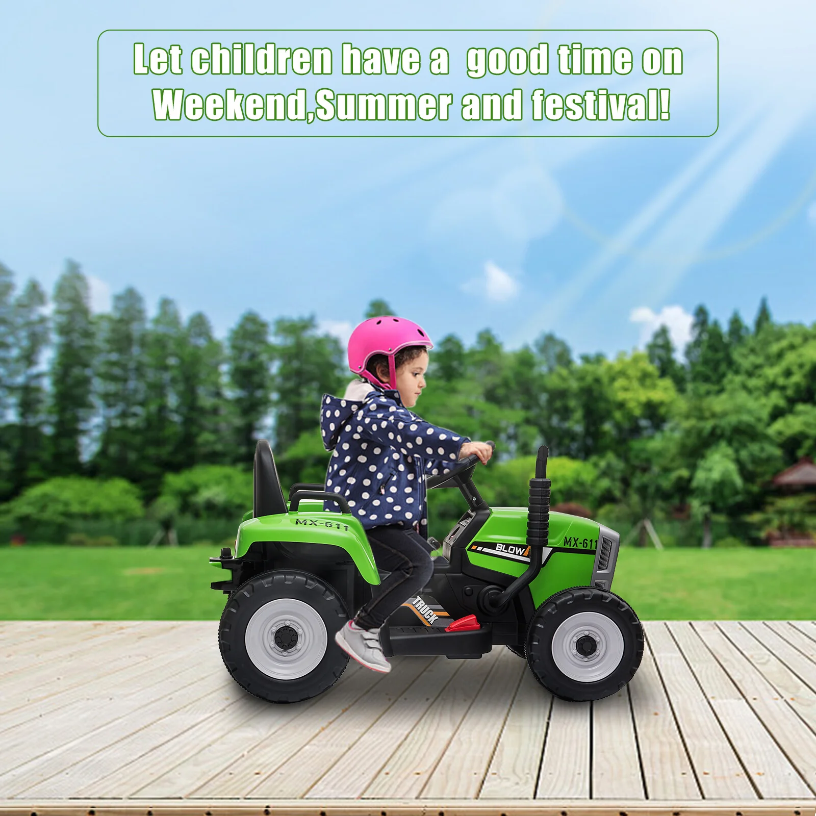 12V Kids Ride On Tractor Car, Battery Powered Toy Vehicle with Trailer and Remote Control - Image 9