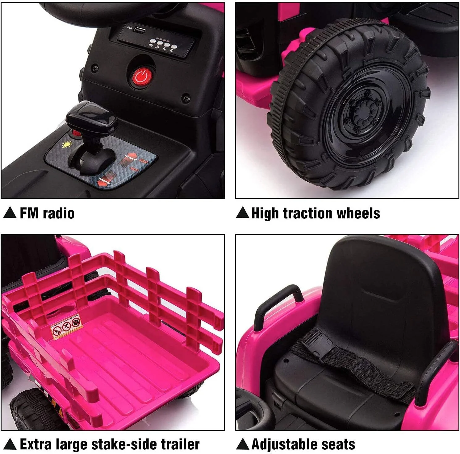 12V Electric Ride-On Tractor with Trailer Battery Powered Toy Car for Toddlers - Image 4