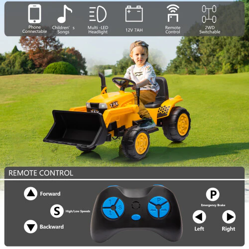 12V Battery-Powered Kids Ride-On Electric Excavator Tractor with Digging Handle - Image 5