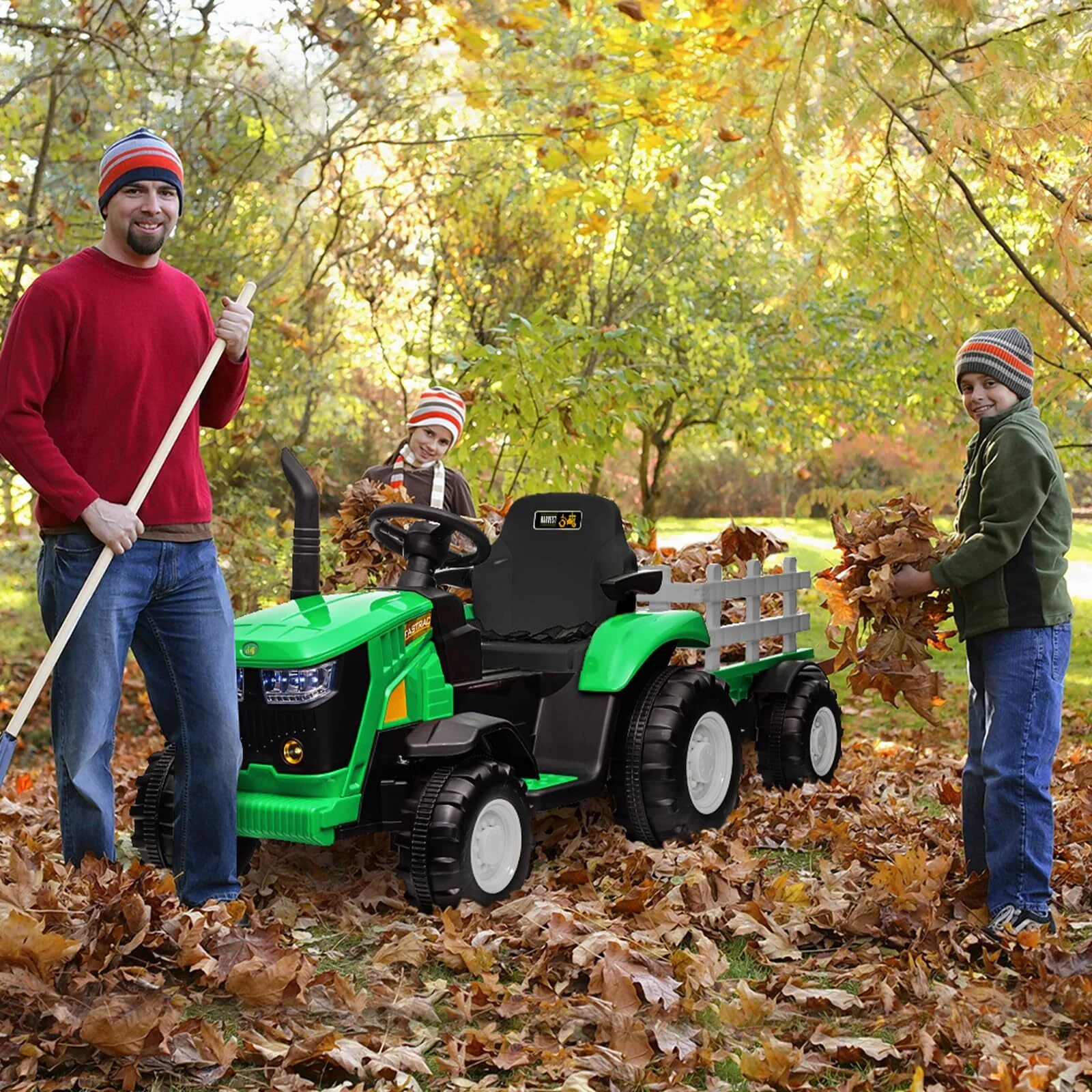 12V Battery-Powered Kids Electric Ride-On Tractor with Trailer and Remote Control Toy Car - Image 13