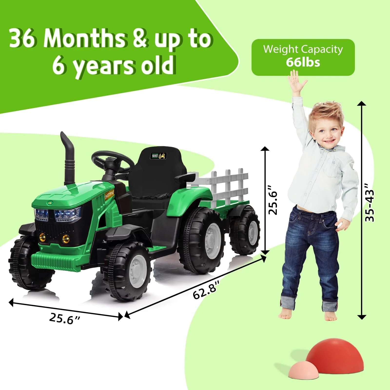 12V Battery-Powered Kids Electric Ride-On Tractor with Trailer and Remote Control Toy Car - Image 8